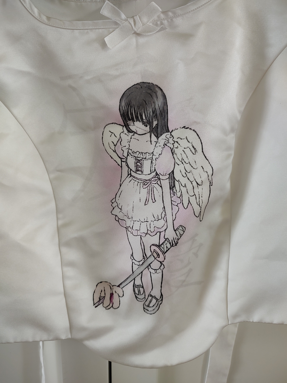 White Satin Puff-Sleeve Top - Angel Top From Day-to-day - Picture 2 of 3